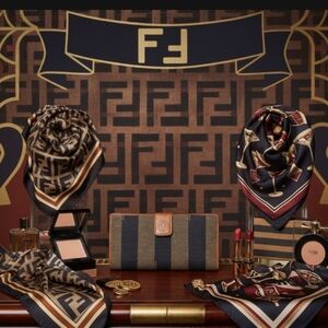 Fendi Pequin Stripe Wallet Brown Navy Canvas Leather